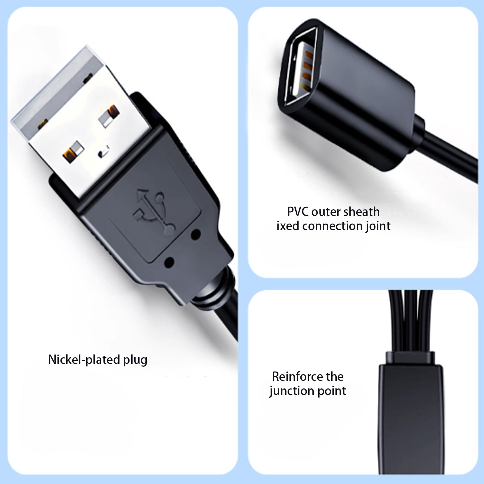 USB 2.0 Splitter Cable 1 Male to 2 Female Ports for Webcam & Mic Sync in Video Conferencing