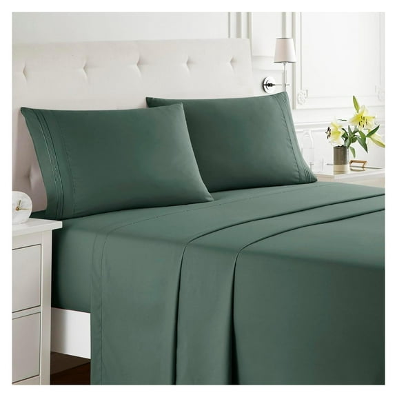 Cal King Size Sheets Set - 4 Piece California King Sheets, Deep Pocket, Hotel Luxury, Extra Soft, Breathable and Cooling, Forest Green Cal King Bed Sheets
