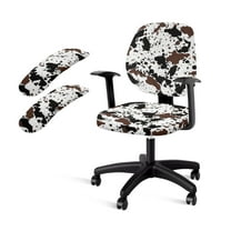 SCRAWLGOD Stretchable Office Chair Slipcover with Armrest Covers Anti-Slip Desk Chair Seat Protector Breathable Boss Chair Cover, 4 Pieces Set, Cow Print Brown Black White