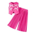 thumbnail image 4 of Toddler Girls Two Piece Outfits Bow Sleeveless Vest and Wide Leg Pants Set Summer Outfits Cute Girl Clothes 3-4 Years, 4 of 9
