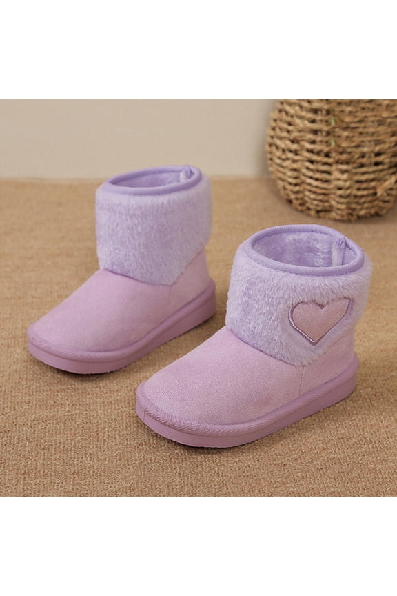 Girls Cute Love Heart Pattern Princess Boots Winter Warm Thick Snow Shoes Fashion Shaggy Plush Ankle Boots Purple 6.5(23)