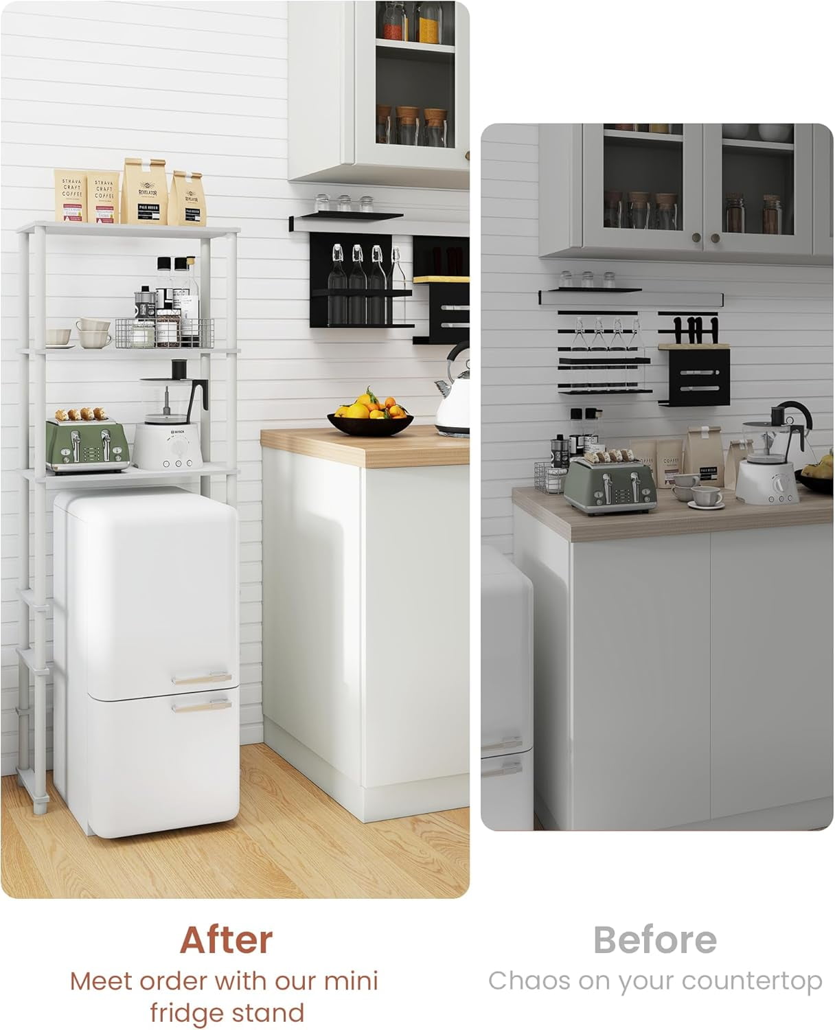 Librala Mini Fridge Organizer Shelf, 3-Tier Microwave and Mini Fridge Stand with Storage Dorm Refrigerator Shelf for Kitchen