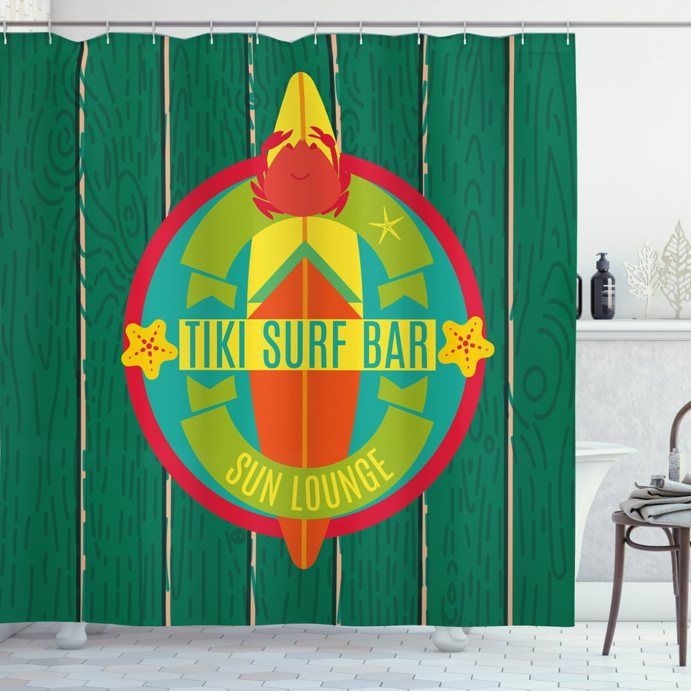 Tiki Bar Decor Shower Curtain, Tiki Surf Bar Sun Lounge Holiday