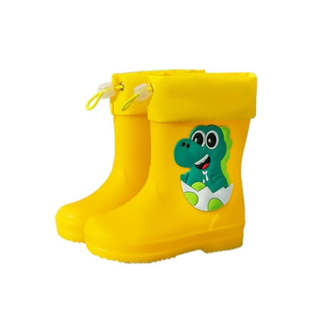 

GENILU Boys Breathable Winter Booties Waterproof Mid Calf Boot Outdoor Single-Pull Lace Rain Boots Yellow Dinosaur 12C