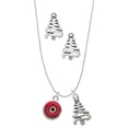 thumbnail image 1 of Delight Jewelry Silvertone Red Evil Eye Good Luck Silver tone Zig Zag Christmas Tree Charm Necklace and Stud Earrings, 1 of 4