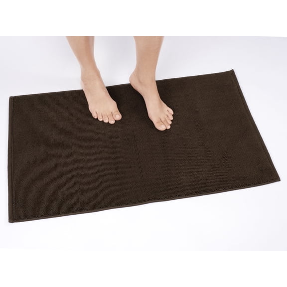 Cotton Paradise 100% Cotton 17x24 inch Non Slip Bath Mats for Bathroom, Soft Absorbent Quick Dry Machine Washable Floor Bath Mat, Brown