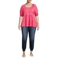 thumbnail image 5 of Terra & Sky Women's Plus Size Puff Sleeve Square Neck Babydoll Top, 5 of 5