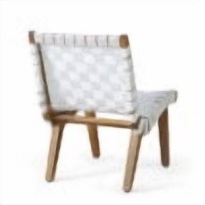 Outdoor Leisure Lounge Single Chair, Acacia Wood and Rope Combined Design for Patio Garden, White