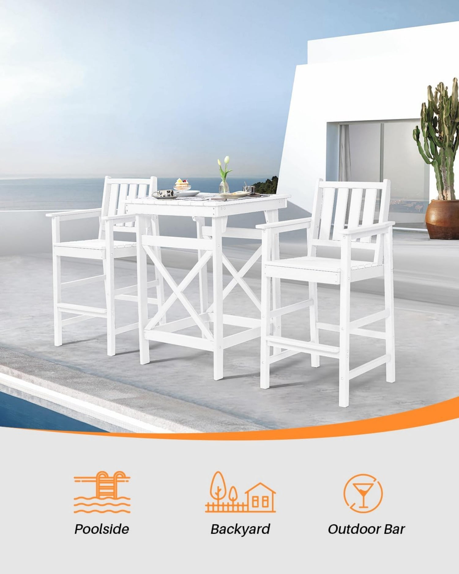HDPE Outdoor Bar Table, 41" Adirondack Patio Bar Height Table, Weather Resistant High Top Pub Table for Poolside, Balcony, Porch, Garden, Pearl