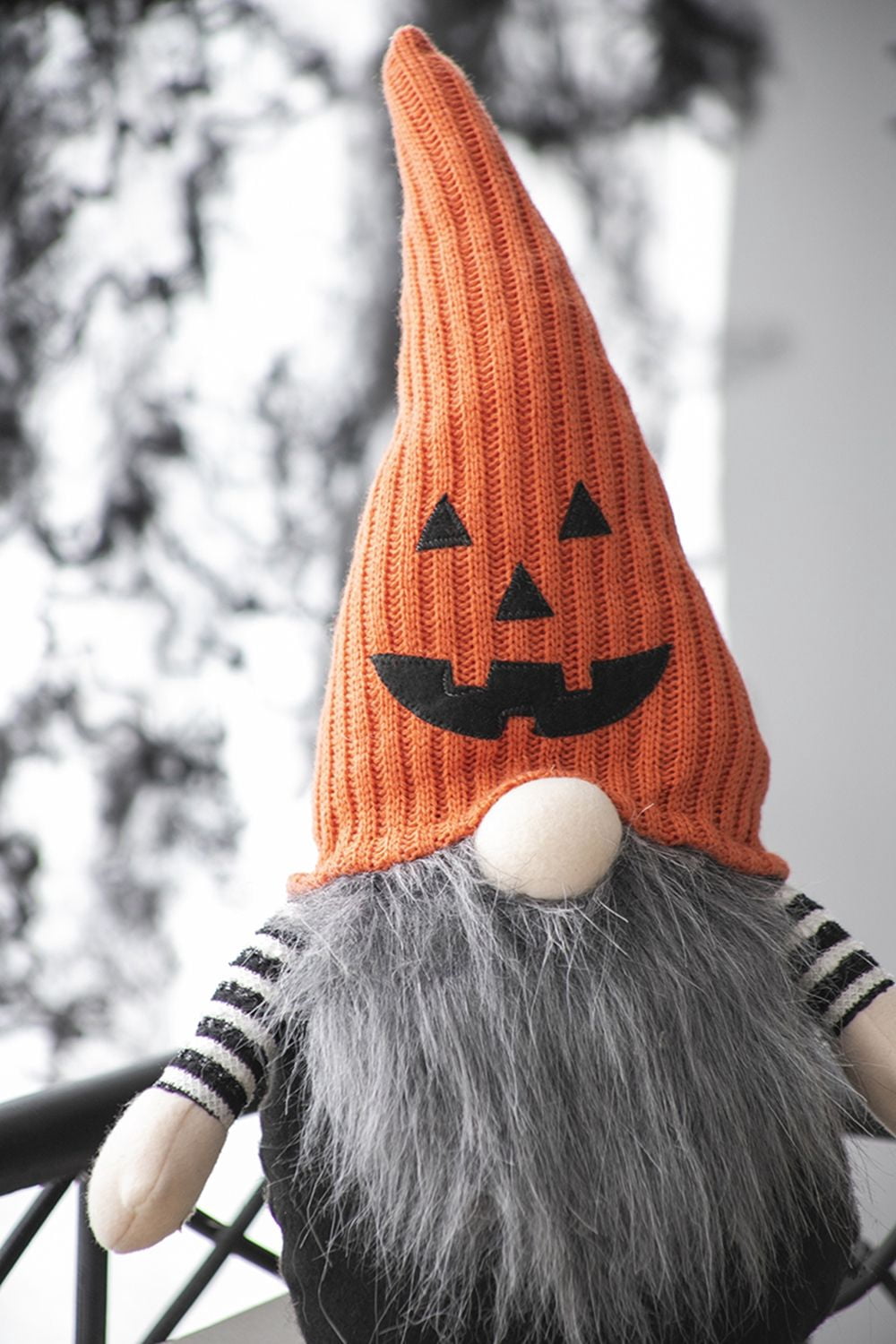 8.3x4.7x23.5" Fabric Sitting Gnome with Orange Knit Hat for Halloween Decor