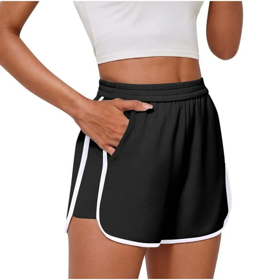 Bloomae Women Running Shorts Stretch Tummy Control Athletic Shorts Summer High Waisted Tennis Sporty Workout Gym Shorts Black S