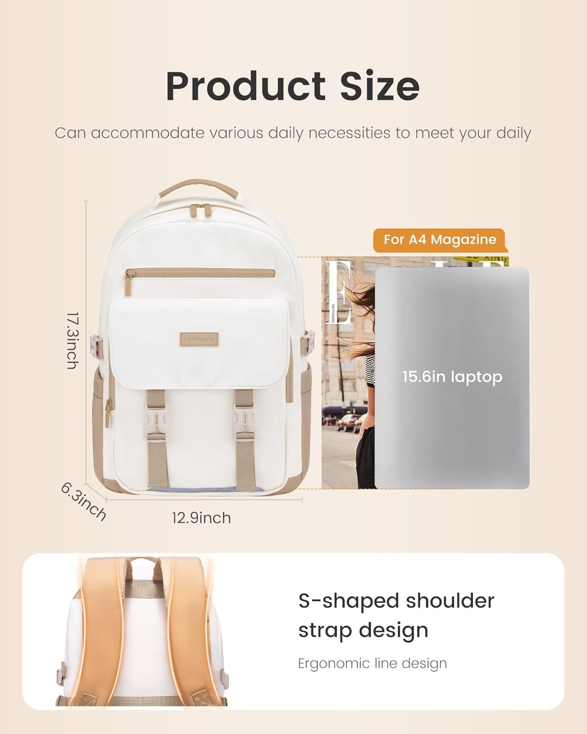 LOVEVOOK School Backpack for Teen Girls，Casual School Backpack 14-18 Teenage 15.6 Inch Laptop Bookbag, Cute Big Student Laptop Backpack for College Women Middle High School Travel Daypack
