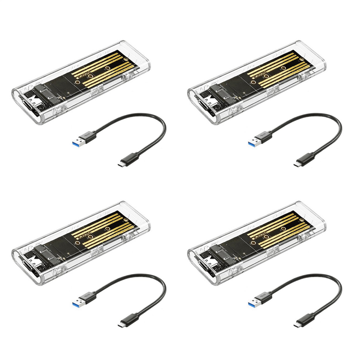 4X M2 SSD Case M.2 NVME SSD Enclosure Portable USB3.1 Type-C SSD Transparent Hard Disk Case 5Gbps for PC,4 x M2 SSD Enclosure 4 x Data Cable