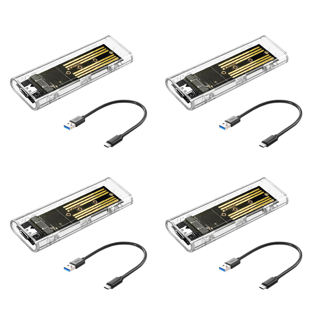 4X M2 SSD Case M.2 NVME SSD Enclosure Portable USB3.1 Type-C SSD Transparent Hard Disk Case 5Gbps for PC,4 x M2 SSD Enclosure 4 x Data Cable