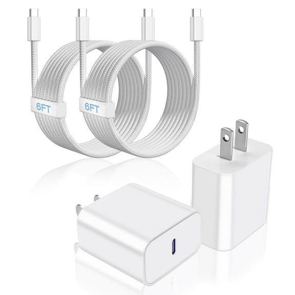 USB C Fast Charger,2 Pack 20W USB C Wall Charger Block with 6FT Braided Type C Charging Cable Cord for iPhone 17/17 Pro/17 Pro Max/17 Air/16/16 Pro/16 Pro Max/16e/15/15 Pro/15 Pro Max,iPad Pro/Mini