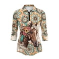 thumbnail image 2 of Uorisanigo Mandala Horse Women's Golf Shirt Soft Polyester Spandex Fabric Women's 3/4 Sleeve Athletic Golf Shirts Comfortable Fashion Zip Up Collar Tennis Tops Outing Wear Size S, 2 of 7