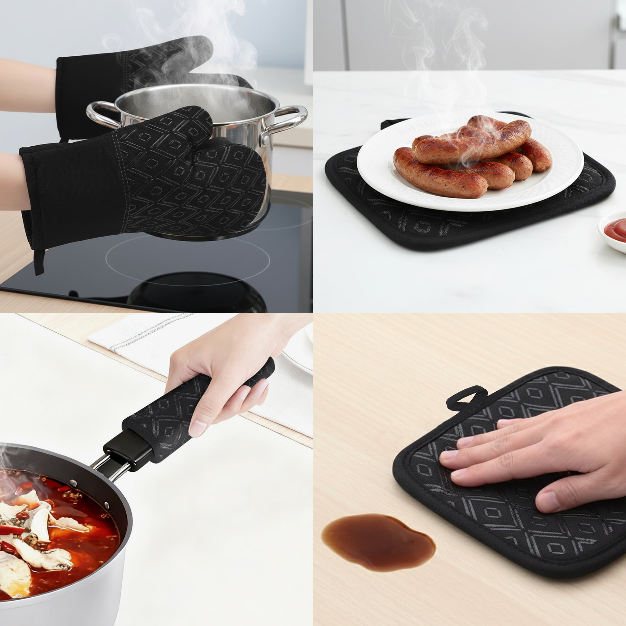 Unique Bargains Heat-Resistant 2 Pcs Kitchen Mitts Lozenge Pattern 11.8x6.7inch