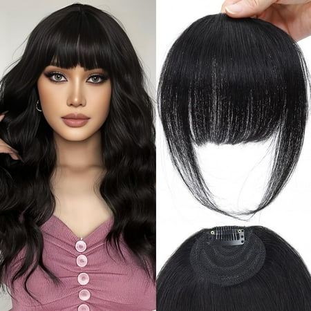 Janrevotw Women S Bangs Clip - 100% Human Hair Bangs Wig With French-Style Bangs Flat And Neat Bangs With Fringe Wig Clip On Curved Bangs Suitable For Daily Wear