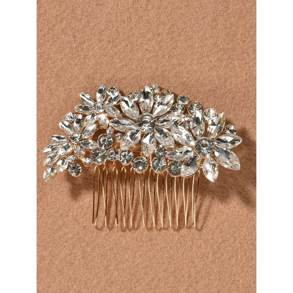Namzi -a Bridal Flower Wedding Hair Pins Crystal Pearl Hair Combs Clips Headpiece Gold Wedding Hair Accessories Jewelry with Rhinestone for Brides Bridesmaids Women (Gold)