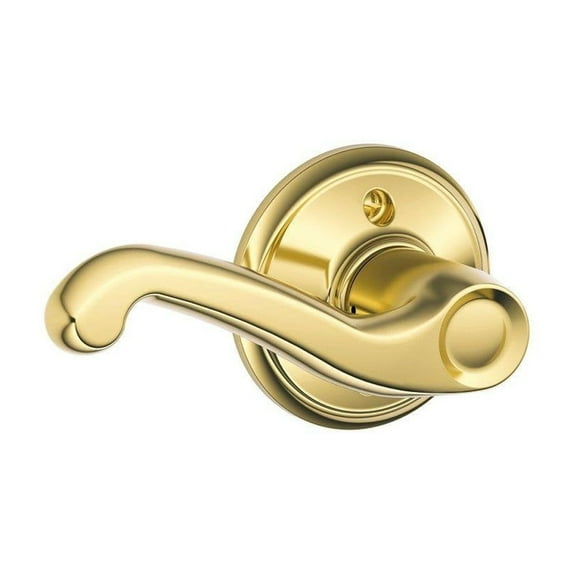 Schlage F170 FLA 605 LH Left Handed Flair Door Lever, One Sided Non-Turning Dummy Door Handle, Bright Brass C63