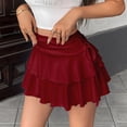 thumbnail image 4 of Tqcoqu Skirts for Women Casual Micro Pleated Skirt Layered Ruffle Short Skirts,Wine,Women's S-XL, 4 of 6