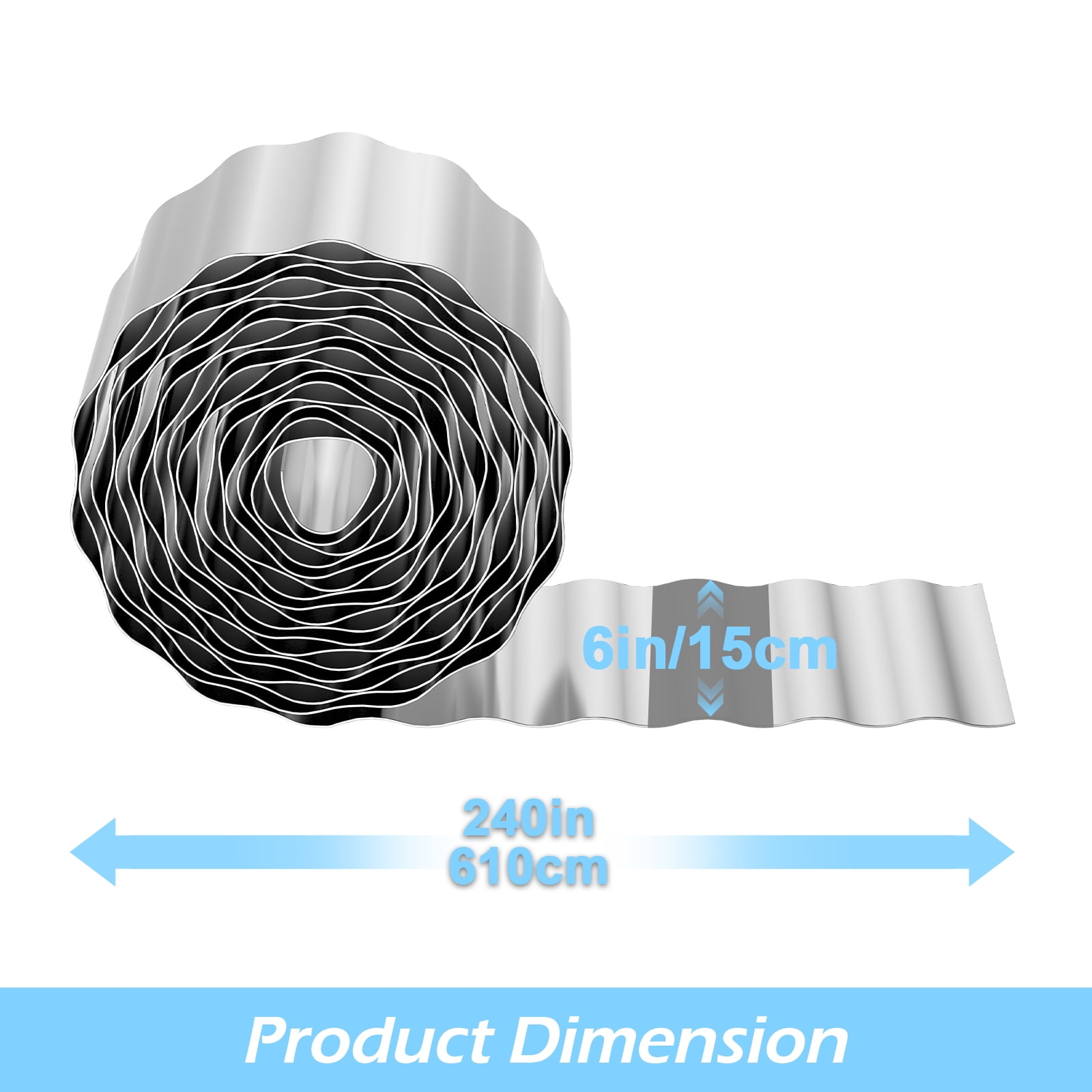 15cm (6in) x 6m (20ft) Galvanized Steel Garden Edging – Flexible Corrugated Border for Flower Beds, Lawns & Landscaping