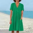 thumbnail image 2 of Puntoco Summer dresses for women 2025 Summer Maxi Dresses for Women Plus Size Cotton Linen V Neck Tiered Dress Loose Casual Maternity Beach Long Flowy Dresses Green M(M), 2 of 6
