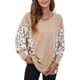 thumbnail image 1 of Las mujeres de manga larga superior de cuello redondo mangas Batwing impreso blusa Casual para oficina en casa, 1 of 6