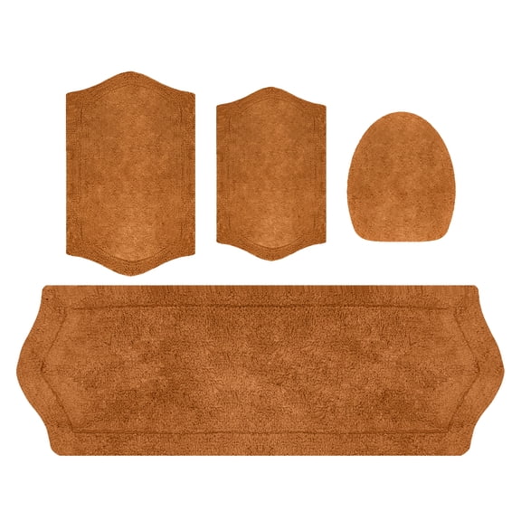 Home Weavers Waterford Collection 100% Cotton Tufted Bath Rug, Extra Soft & Absorbent Bath Rugs, Non-Slip Bath Mats, Machine Washable Bath Rugs For Bathroom, 4 Piece Set With Lid-Cover, Terracotta