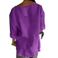 thumbnail image 5 of Tittly Womens Linen Shirt Camisas De Lino Para Mujer Linen Button Up Shirts for Women Cotton Linen Shirts For Women Summer V Neck 3/4 Sleeve Tops Beach Blouses Tunic Tops Purple, 5 of 5