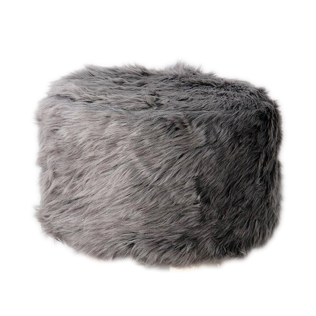 Stretch Furry Round Footstool Cover Plush Faux Fur OTTOMAN Cover Fit dia 28-40cm 