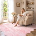 thumbnail image 4 of Moynesa 5'x7' Floral Scalloped Area Rugs, Cottage Washable Rug for Living Room Vintage Pink Bedroom Rug Boho Accent Rug for Dorm Apartment Playroom Office Low Pile Non Slip, 4 of 11