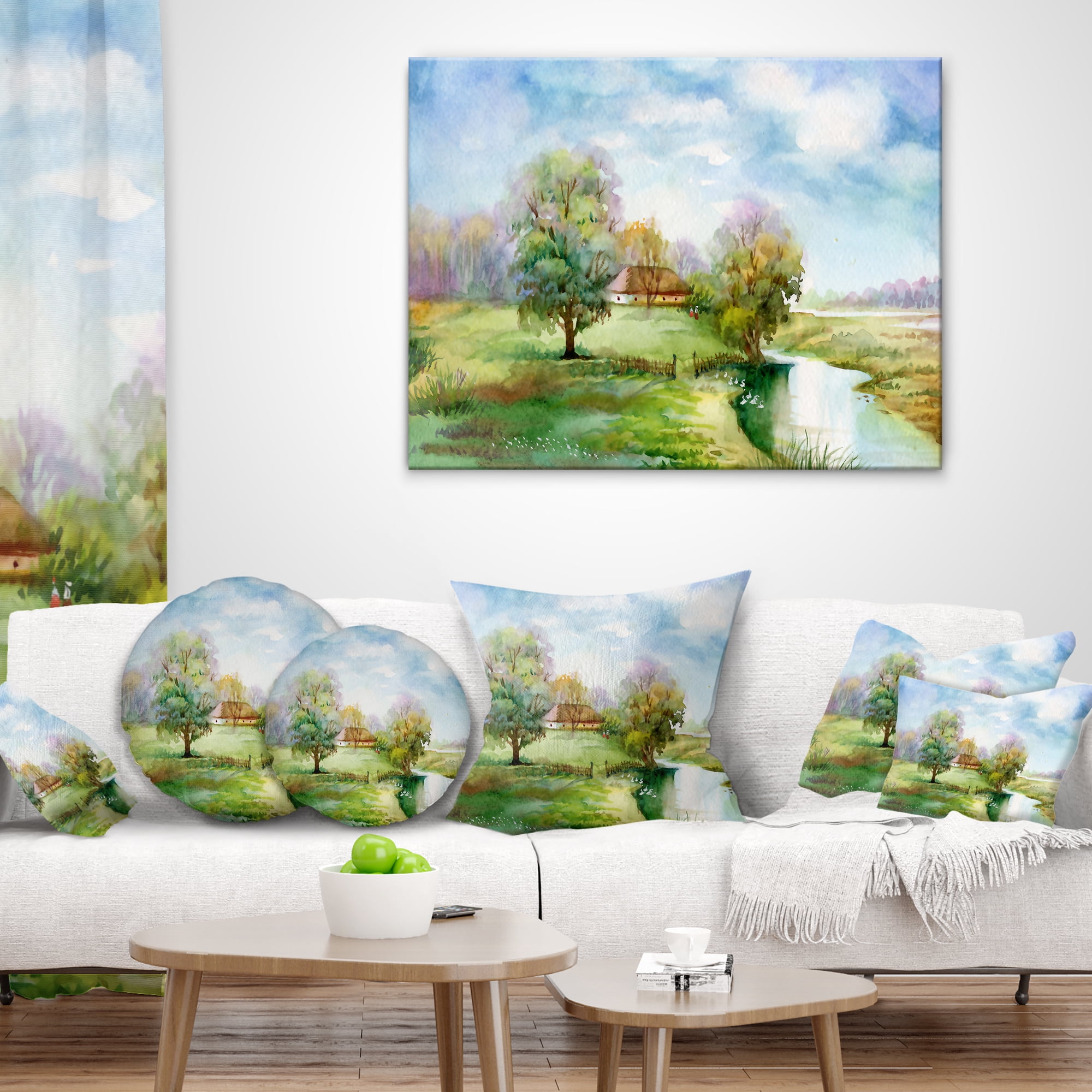 Designart Village Life - Landscape Printed Throw Pillow - 16x16