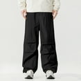 thumbnail image 2 of USNSM Men's Baggy Cargo Pants Solid Color Casual Loose Fit Parachute Pant Fashion Elastic Waist Drawstring Pants with Pockets Black XL, 2 of 8