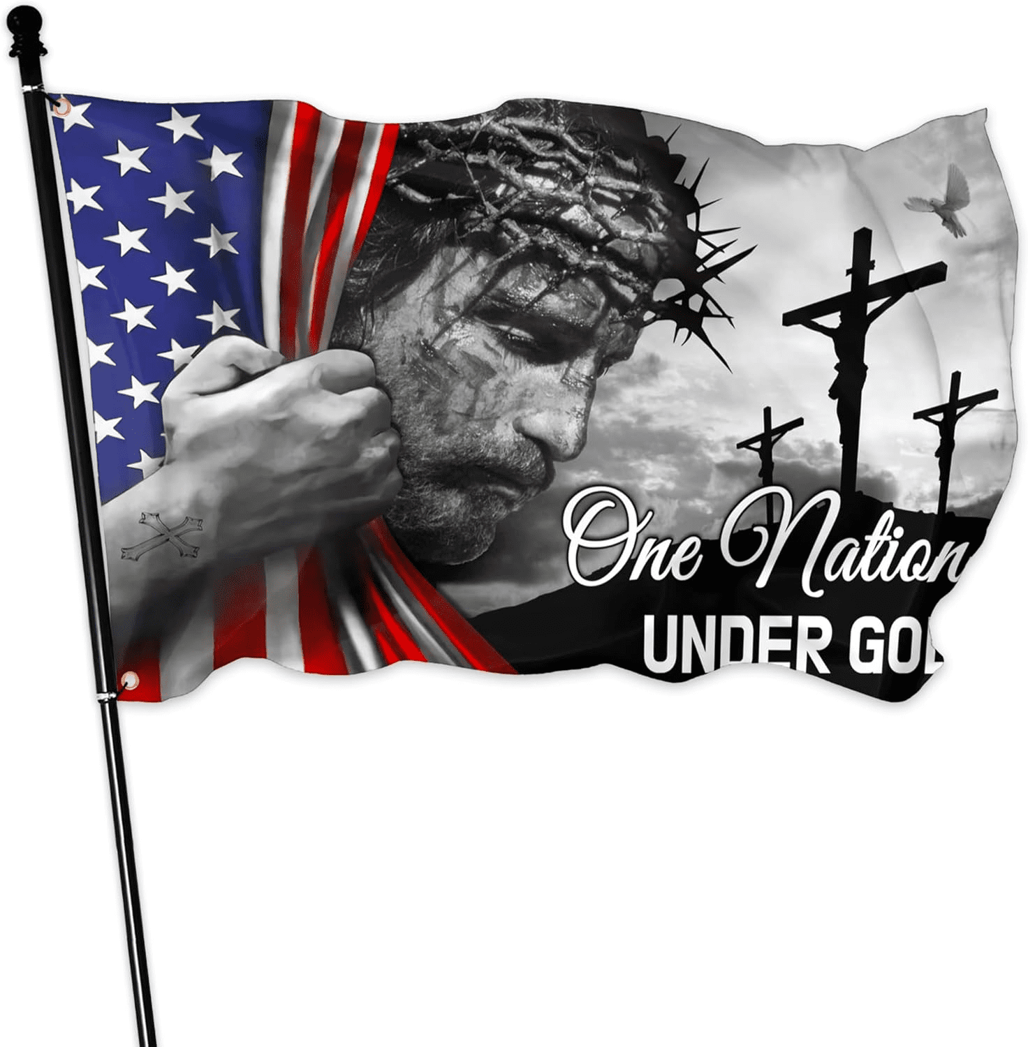 One Nation Under God Flag Christian Jesus American Flags for Outside 3x5 Double Sided 3 Ply In God We Trust Flag Jesus Easter Flag Banner for House Yard Indoor Outdoor Faith Patriotic Flag Decor