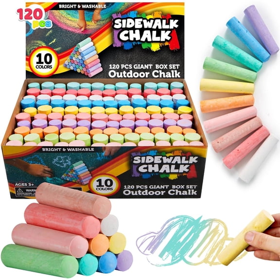 Joyfy 120pcs Sidewalk Chalk for Kids, Washable Chalk for Outdoor Art Play, Painting Toy on Chalkboard, Blackboard and Playground
