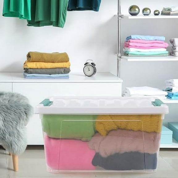 Jekiyo 4 Packs Large Latching Container Box, 20 Quart Plastic Storage Bin