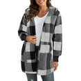 thumbnail image 2 of DDAPJ pyju Womens Fuzzy Fleece Jackets Plaid Hooded Cardigan Winter Hoodie Coat Sherpa Outerwear with Pockets Gray M, 2 of 3