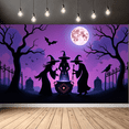 thumbnail image 2 of Spooky Witch Theme Halloween Banner Cauldron Scene Night Sky Bats Moon for Halloween Party Decoration Outdoor Indoor, 2 of 9
