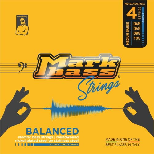 DV Mark Balanced Series - Electric Bass Strings Set of 4, Medium Gauge (45-105) - Nickel Plated Steel on Stainless Steel - Studio Tuned Bass Guitar Strings, Long Scale