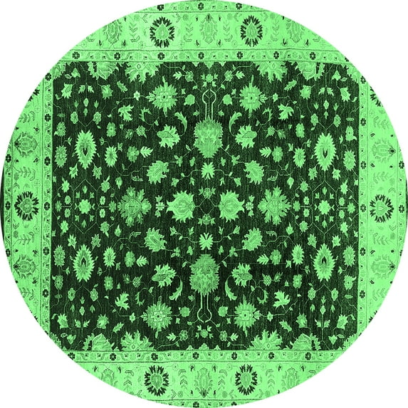 Ahgly Company Indoor Round Oriental Emerald Green Industrial Area Rugs, 4' Round