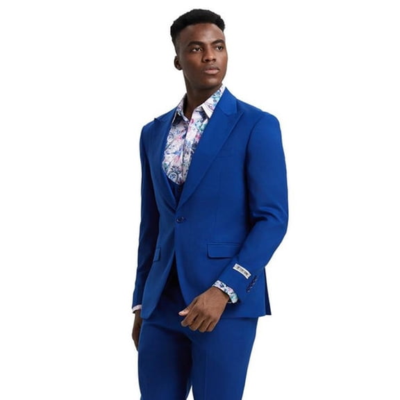 Stacy Adams Suit Low Cut Vest Indigo Blue Big Lapels 3 Piece SM255H-10