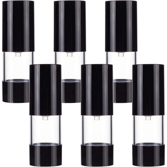 Empty Portable Plastic Airless Pump Bottles Refillable Vacuum Press Bottle Lotion Foundation Travel Container with Dustproof Lid Black & Clear 3.35x9.9cm Capacity: 15ml(0.51fl. oz)