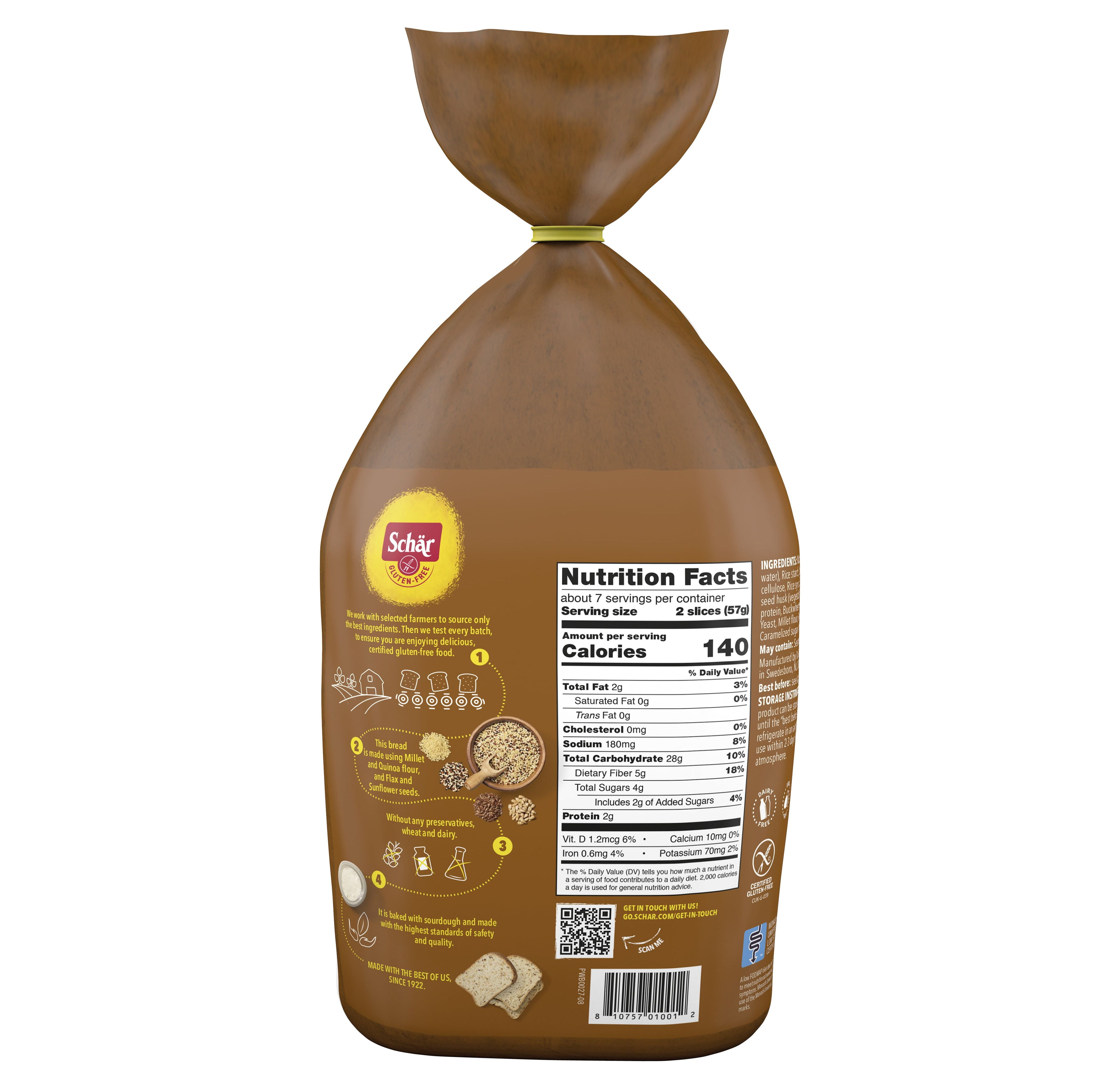 (4 pack) Schar Gluten Free Artisan Baker Multigrain Sourdough Bread Loaf, Regular, Shelf-Stable, 14.1 oz