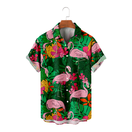 

MLFU Mens Kids Short Sleeve Button Up Shirt Flamingo Graphic Comfortable Shirt & Top Funky Clothes for Teen and Adult