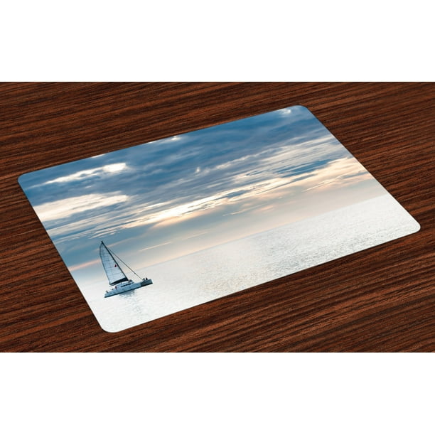 Nautical Placemats Set of 4 Sailing Yacht in the Morning Time on