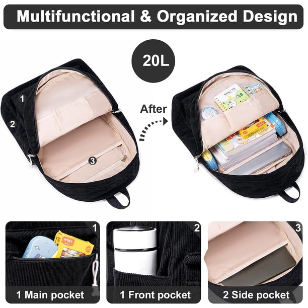 Corduroy School Backpack for Teen Girls Boys, Lightweight Laptop Daypack with School Backpack for Teens Large Corduroy Bookbag Lightweight  main image 2