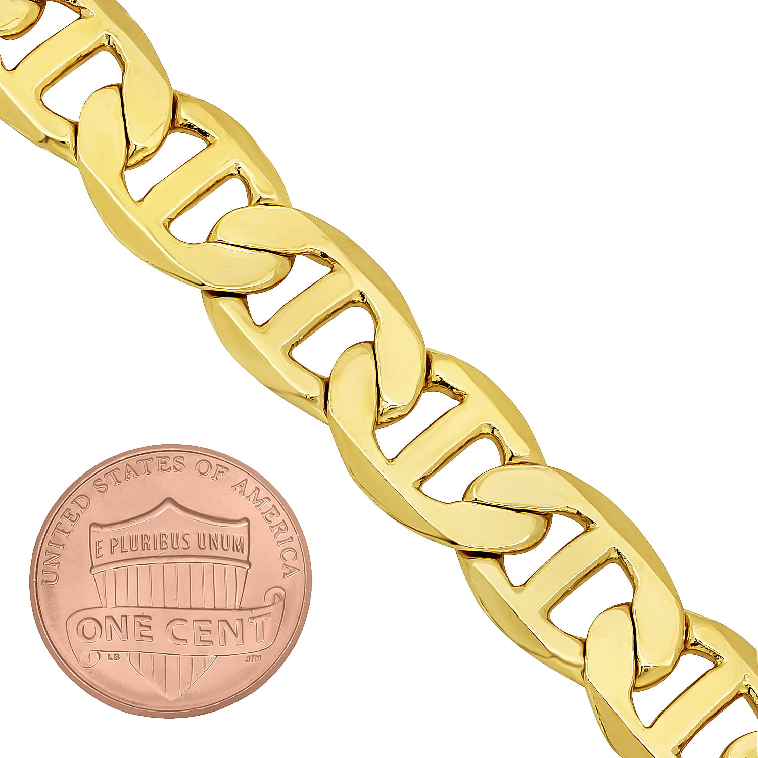 The Bling Factory - 12mm 14k Yellow Gold Plated Flat Mariner Chain 