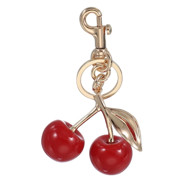 Llavero de Cereza Uxcell para Mujeres, Encanto de Bolsa de Purse, Accesorios Lindos de Cereza con Anillo y Clip Rojo-Dorado Claro