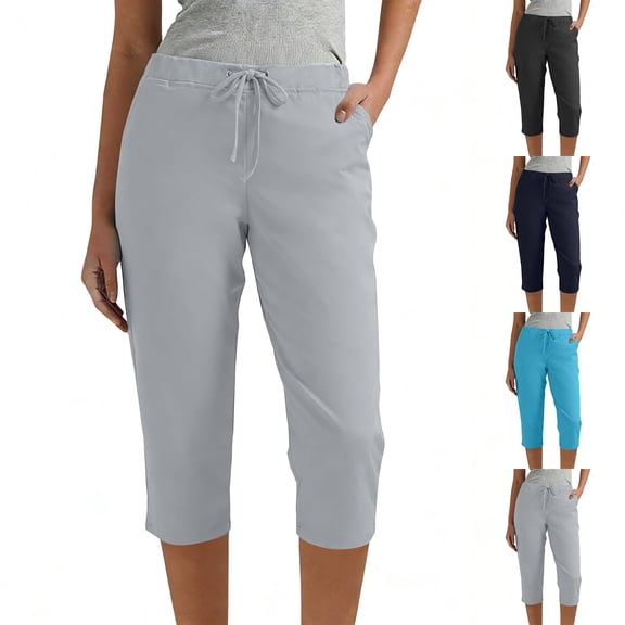 Women's Stretchy Yoga Leggings Summer Knee Length with Pockets Comfy